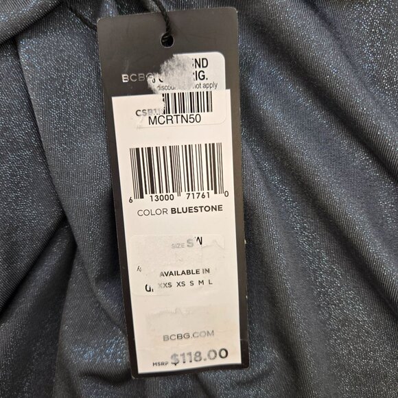 NWT BCBGMaxAzria Blue Metallic Drape Neck Bodysuit Size Small - Picture 4 of 7
